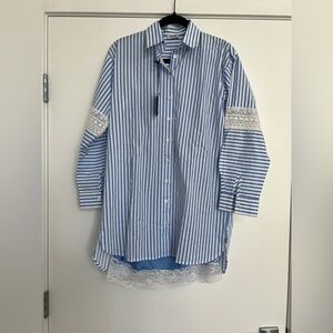 Liu Jo Blue and White Long Sleeve Dress with Lace